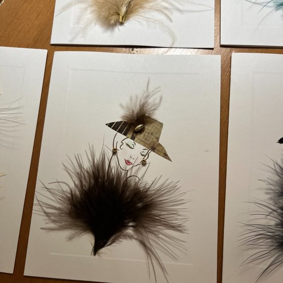 Feather in her hat Greeting Cards, set of 6, never used - Picture 5 of 8